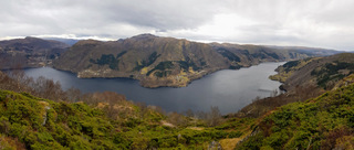 Utsikt ned mot Sørfjorden. Gullfjellet stikker opp bak.